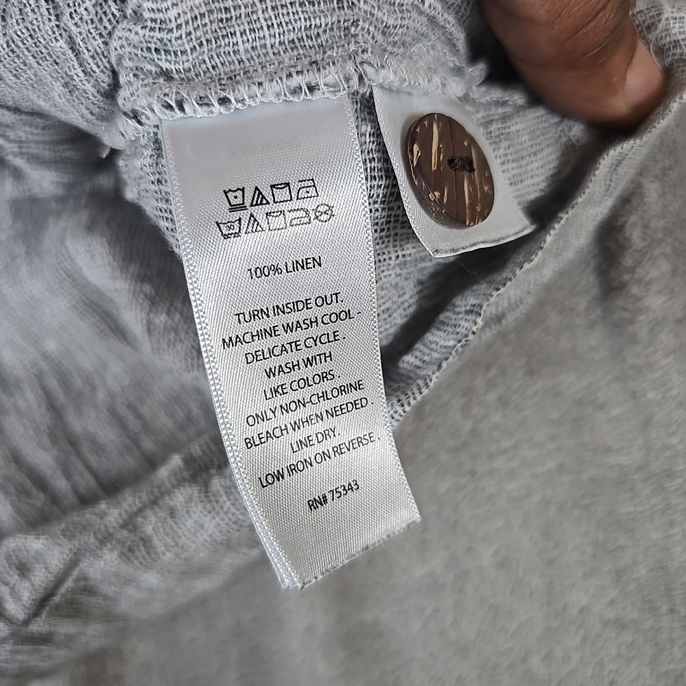 Tahari Blouse Womens Medium Gray Loose Weave 100% Linen Oversized Button Up - Picture 5 of 7